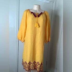 Elegant Yellow Long Sleeve Dress with Embroidery
